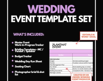 Toolkit bruiloftplanner: budget, tijdlijn, takenlijst, gastenlijst, briefingdocumenten | Excel en Word