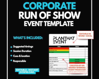 Sjabloon voor planning van bedrijfsevenementen - Run of Show voor naadloze uitvoering | Bewerkbaar | Excel