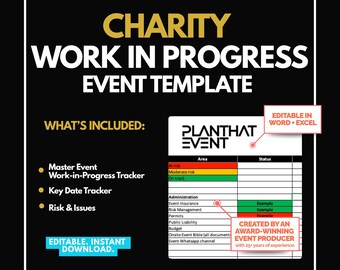 Liefdadigheidsevenement: sjabloon werk in uitvoering | Beheer taaktracker met voorgestelde taken | Bewerkbaar | Excel