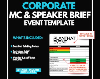 Briefingset bedrijfsevenementplanning: briefing spreker, MC, leverancier en personeel | Bewerkbaar | Woord