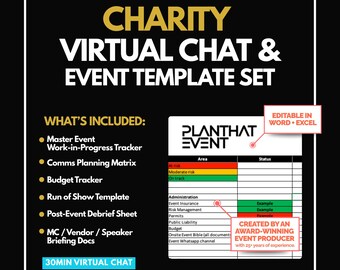 Liefdadigheidsevenement: virtueel advies en complete sjablonenset | Bewerkbare Excel en Word