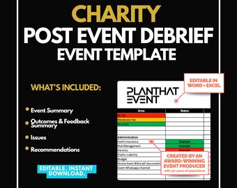 Liefdadigheidsevenement: sjabloon voor debriefing na het evenement: prestatieanalyse | Bewerkbaar | Excel