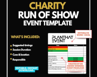 Liefdadigheidsevenement | Sjabloon Gala Run of Show | Tijdlijn | Key-cuesheet | Bewerkbaar | Excel