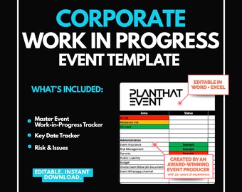Planning bedrijfsevenementen: Work In Progress-tracker met taken | Bewerkbaar | Excel