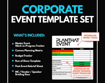 Sjabloonset bedrijfsevenementplanner: professionele ervaring | Bewerkbaar Excel | Woord | Voorgestelde taken