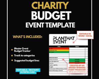 Liefdadigheidsevenement: budgettrackersjabloon | Bewerkbaar | Excel