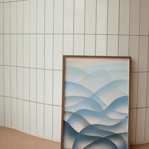 Abstract Blue Waves Wall Art – Minimal Gradient Ocean Landscape | Digital Download