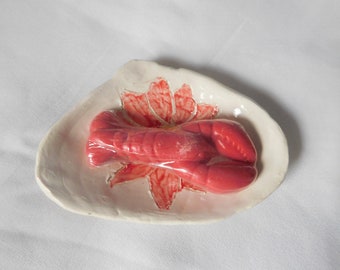 Poinsettias Ceramic Seashell Dish