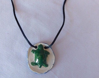 Green Turtle Ceramic Pendant