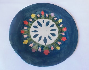 Blooming Tulips on a Ceramic Plate