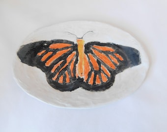 Monarch Butterfly in a Ceramic Oval Platter