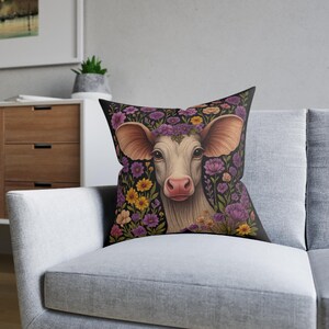 Boho Cow Floral Pillow Cover: Cottagecore Farmhouse Decor