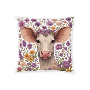 Boho Cow Floral Pillow Cover: Cottagecore Farmhouse Decor