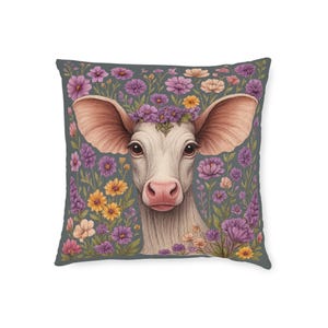 Boho Cow Floral Pillow Cover: Cottagecore Farmhouse Throw Pillow