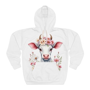 Floral Cow Print Hoodie: Unisex Cozy Fashion