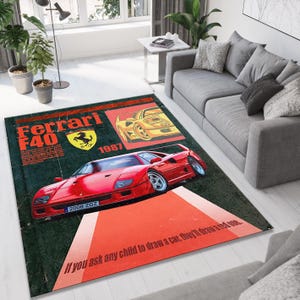 Vintage Ferrari Rug, Ferrari F40 Rug, Washable Runner, Sports Car Print Rug, Modern Printed Rug, Home and Room Decor,Stylish Ferrari Car Rug