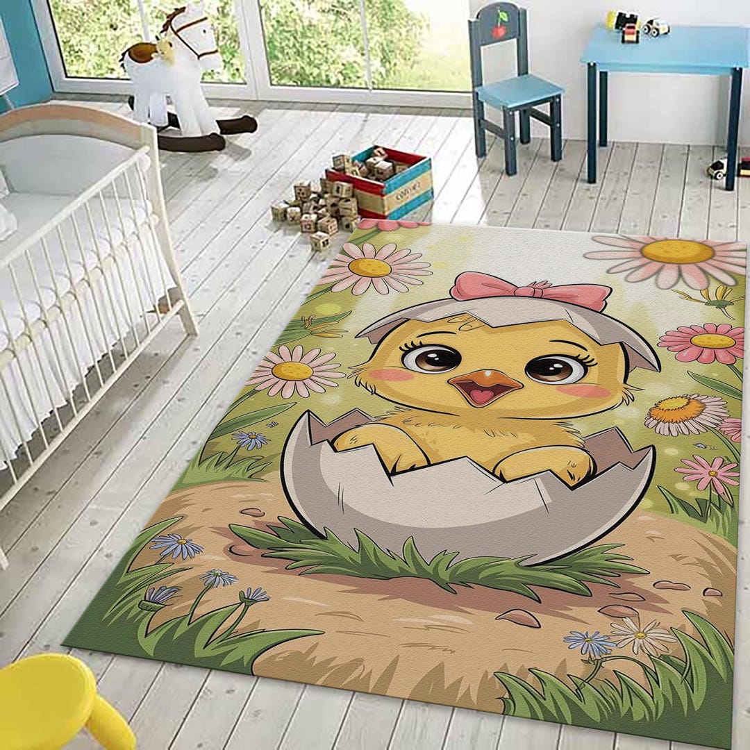 Funnt Rug Funny Chick Rug, Modern Kids Decor, Kids Room Rug, Area Rug, Washable ...