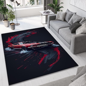 Sport Car Rug, Sport Car Carpet, Car Rug, Legend Car Rug, Floor Rug, Area Rug, Salon Accent Rug, Home Decor Rug, Vintage Retro Cars Rug