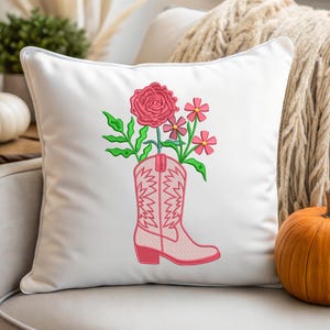 Cowgirl Boot Embroidery Design, Cowgirl Boots and Flowers Machine Embroidery, Pink Western Cowgirl Boots, Rodeo Decor