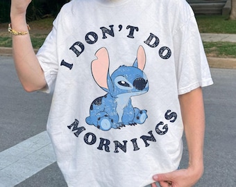 Blauwe buitenaardse steek, ik doe geen ochtenden png, blauwe buitenaardse tsirt png, gelaagde ontwerpen, steek png, steek paar, grappige steek T-shirt, blauwe alien
