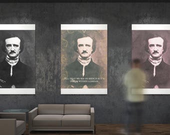 Ensemble d'impressions portrait Edgar Allan Poe : art littéraire gothique (téléchargement numérique)