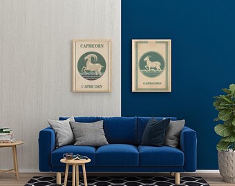 Impression d'art du zodiaque capricorne, affiche d'astrologie rétro des années 70, décoration bohème, lot de téléchargement numérique