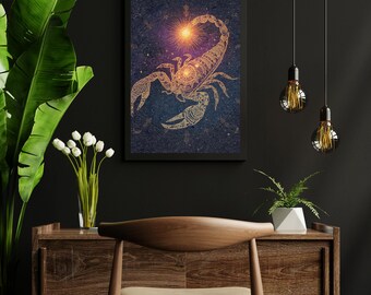 Skorpion Sternzeichen Print | Skorpion Astrologie Wandkunst | Boho Himmlisches Poster | Digitaler Download