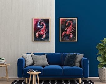 Aquarelle du zodiaque Scorpion, art mural céleste, décoration astrologie bohème, lot de téléchargement numérique