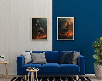 Blazing Stag Horror Art,  Macabre Wall Decor,  Digital Downloadable Bundle