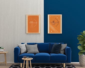 Impression d'art du zodiaque Sagittaire, affiche d'astrologie rétro des années 70, décoration bohème, lot de téléchargement numérique