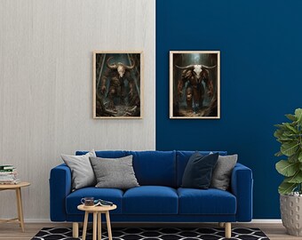 Infernal Minotaur Horror Art,  Macabre Wall Decor,  Digital Downloadable Bundle