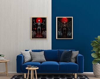 Blood-Moon Skeleton Horror Art, Macabre Wall Decor, Digital Downloadable Bundle
