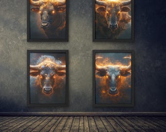 Zodiaque taureau, hyper réaliste, art fantastique sombre, lot numérique téléchargeable