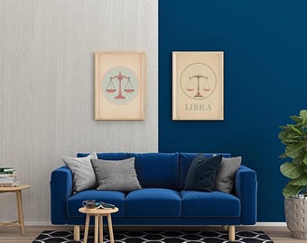 Impression d'art du zodiaque balance, affiche d'astrologie rétro des années 70, décoration bohème, lot de téléchargement numérique