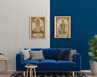 Impression d'art du zodiaque vierge, affiche d'astrologie rétro des années 70, décoration bohème, lot de téléchargement numérique