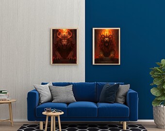 Hell-Lion Horror Art,  Macabre Wall Decor,  Digital Downloadable Bundle