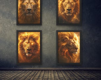 Lion du zodiaque, hyper réaliste, art fantastique sombre, lot numérique téléchargeable