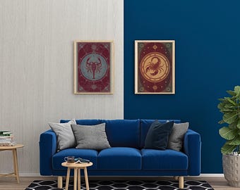 Impression d'art du zodiaque Scorpion, affiche d'astrologie rétro des années 70, décoration bohème, lot de téléchargement numérique