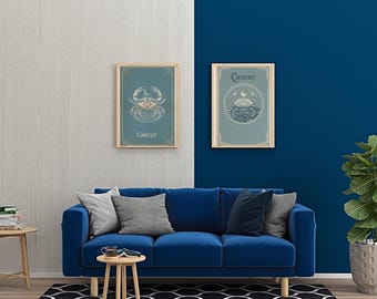 Impression d'art du zodiaque cancer, affiche d'astrologie rétro des années 70, décoration bohème, lot de téléchargement numérique