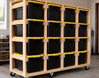 Heavy Duty 27 Gallon Tote Shelf Rack on Wheels | Portable Storage Bin Tower | Garage Storage Organizer
