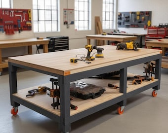 DIY Workbench Plans: 4x8 Garage Workbench Blueprint, Garage Workshop Bench Build Plans