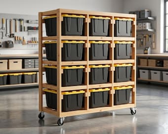 27 Gallon Garage Storage Plans | Garage Shelving | Tote Storage | Wood working plans | storage bin | tote rack storage