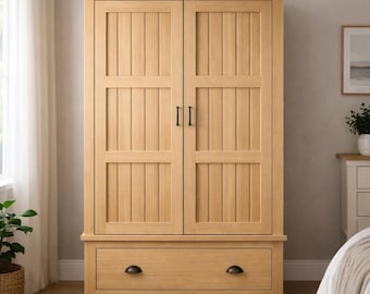 Slim Rustic Storage Cabinet, DIY Plan for Farmhouse Style Tall Armoire with Shelves, Compact Functional Design