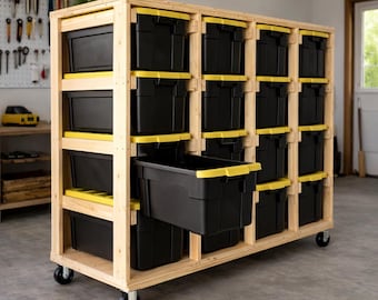 27 Gallon Garage Storage Plans | Garage Shelving | Tote Storage | Woodworking plans | storage bin | tote rack storage