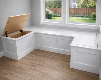Banquette Bench with Flip-Up Storage DIY Plans – Custom Size Corner Bench Woodworking Build PDF