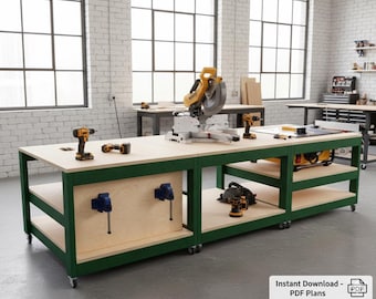 Mobile Saw Workbench Plans | Modular Mobile Table Saw Miter Saw Workbench | Digital Build Plans PDF