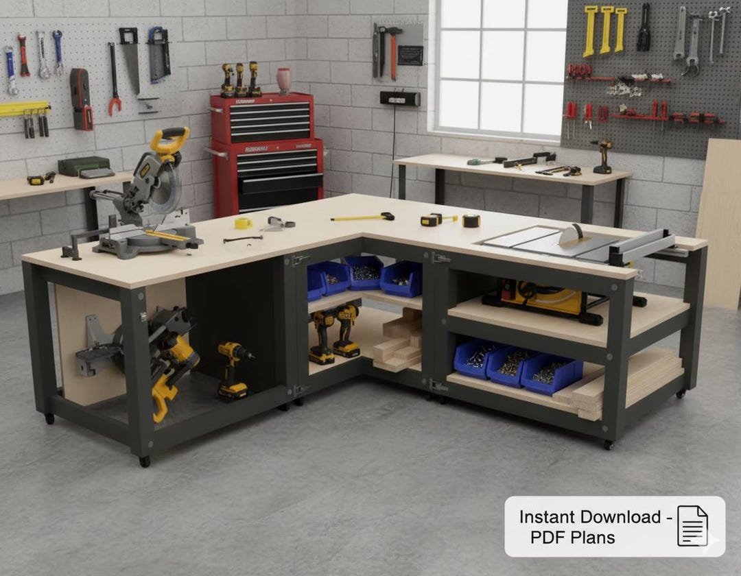 Table Saw Mobile Workbench Plans | Flip Top Miter Saw Plans | PDF ...