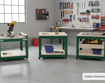 Modular Mobile Workstation Plans | Table Saw, Miter Saw, Router, Storage | Woodworking | Flip-Top Workbench | Table Saw Workbench Plans
