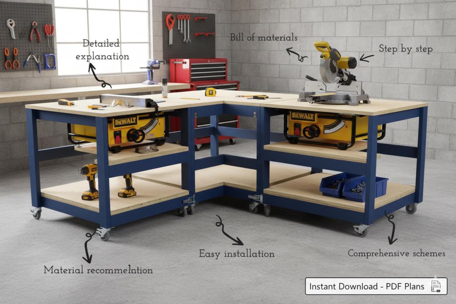 DIY Mobile Garage Modular Workbench Plans, Workstation With Miter Saw ...