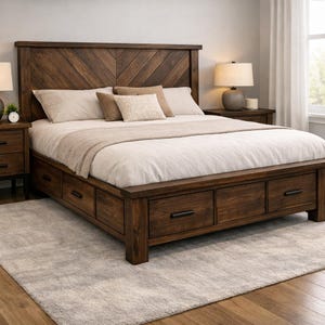 Bauernhaus Bettschrank - Queen Size DIY Rahmen mit Schubladen | Rustikale Holzarbeit Build PDF Download